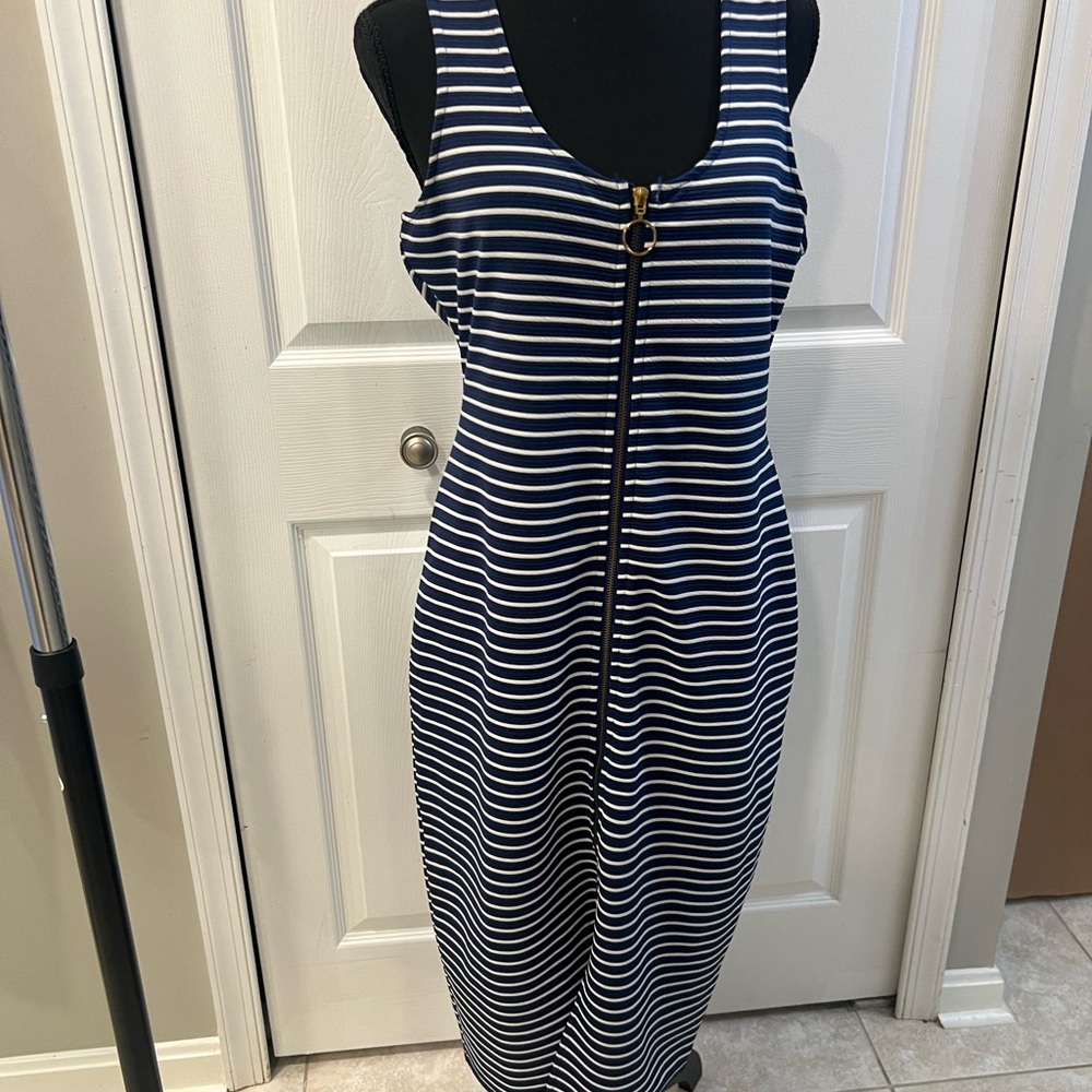 Almost Famous Navy and White Striped Midi Dress